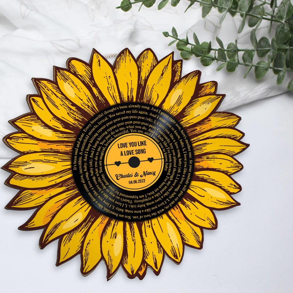 Couple Wooden Sign Sunflower Custom Song And Lyrics Wooden Sign Anniversary Gift