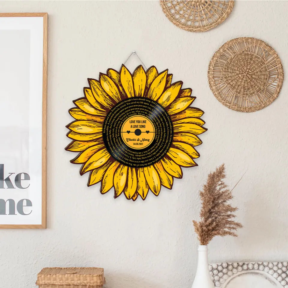 Sunflower Custom Song &amp; Lyrics - Personalized Names &amp; Date - Best Gift for Couple - Custom Shape Wooden Sign - Wall/Door Hanging - Anniversary Gift - New Home Party Gift for New Married Couple - 302ICNLNRW163