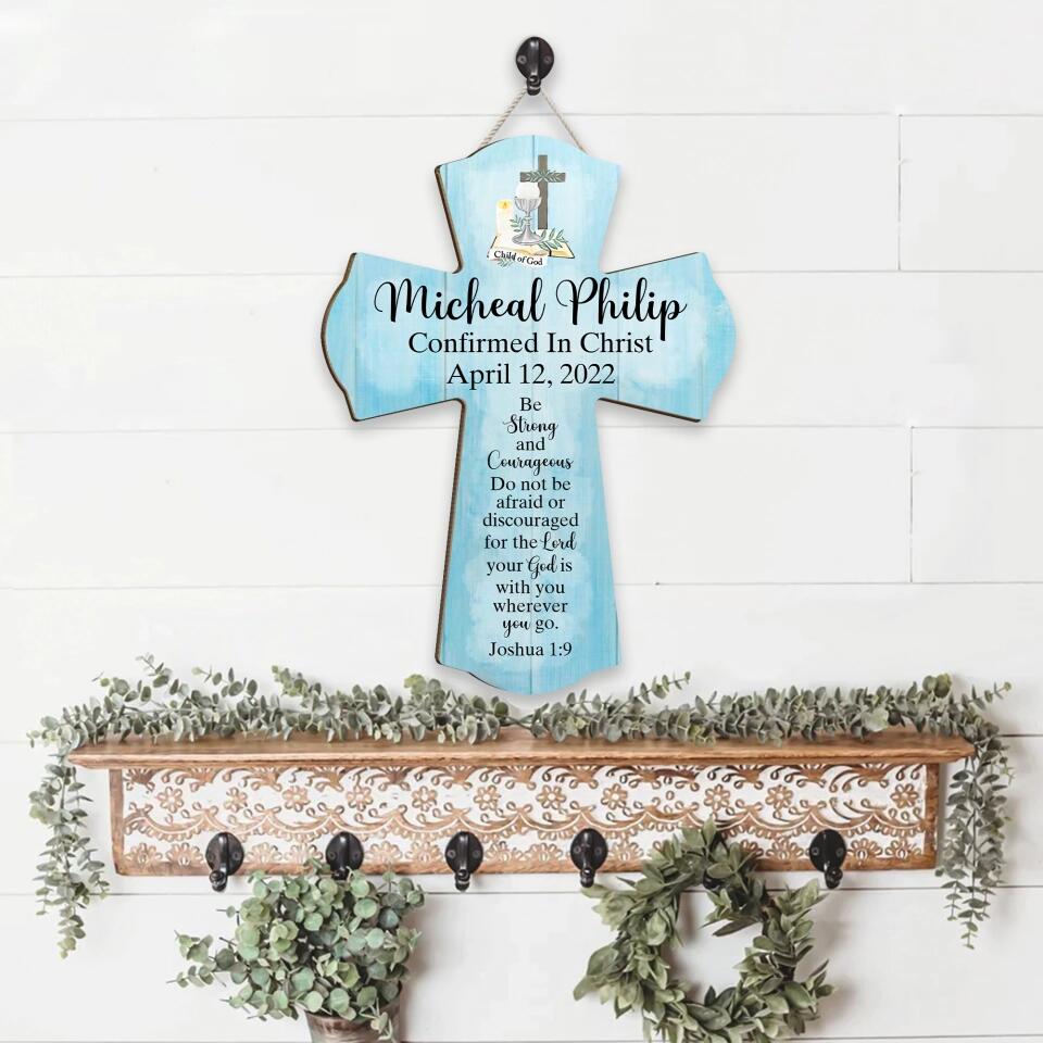 Christian Cross Shape Wooden Sign - Catholic Confirmation Gifts for Boys Girls