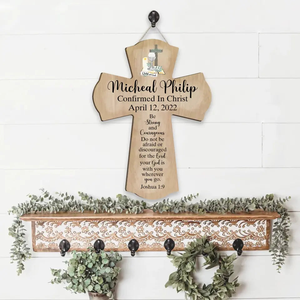 Christian Cross Shape Wooden Sign - Catholic Confirmation Gifts for Boys Girls