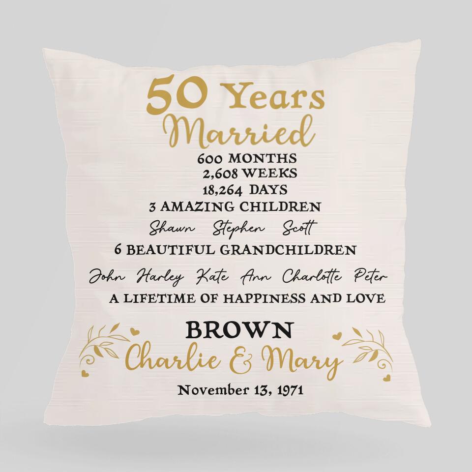 50 Years Married With Amazing Children and Grandchildren - Personalized Pillow