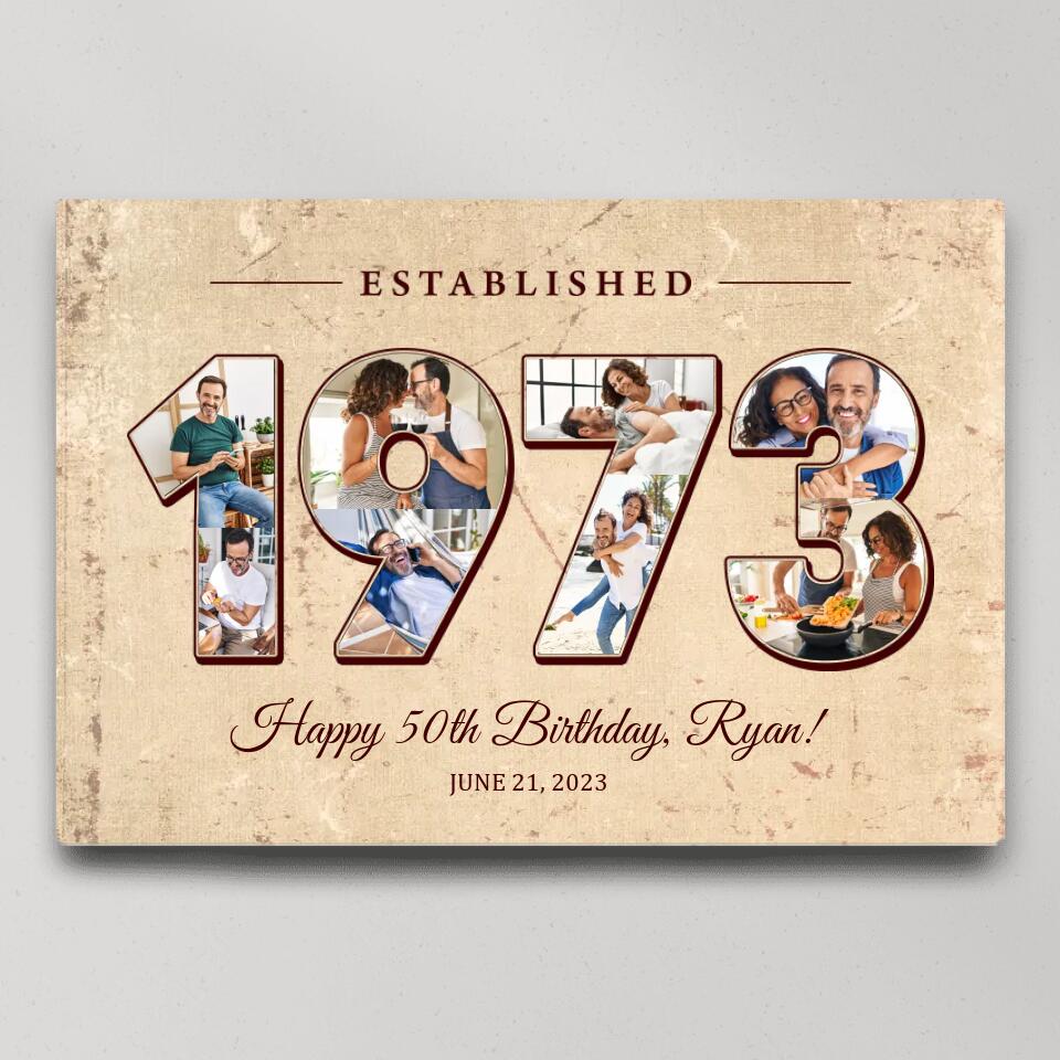 Established 1973 Happy Birthday - Custom Canvas Poster - Birthday Gift For Parents