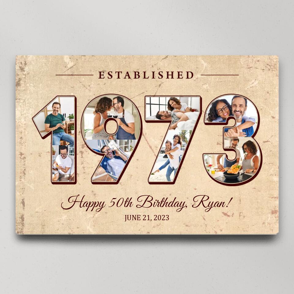 Established 1973 Happy Birthday - Personalized Upload Photo Poster/Canvas - Best Gift For 50th Birthday Gift For Him/Her For Dad/Mom On Anniversary - 301IHPLNCA163