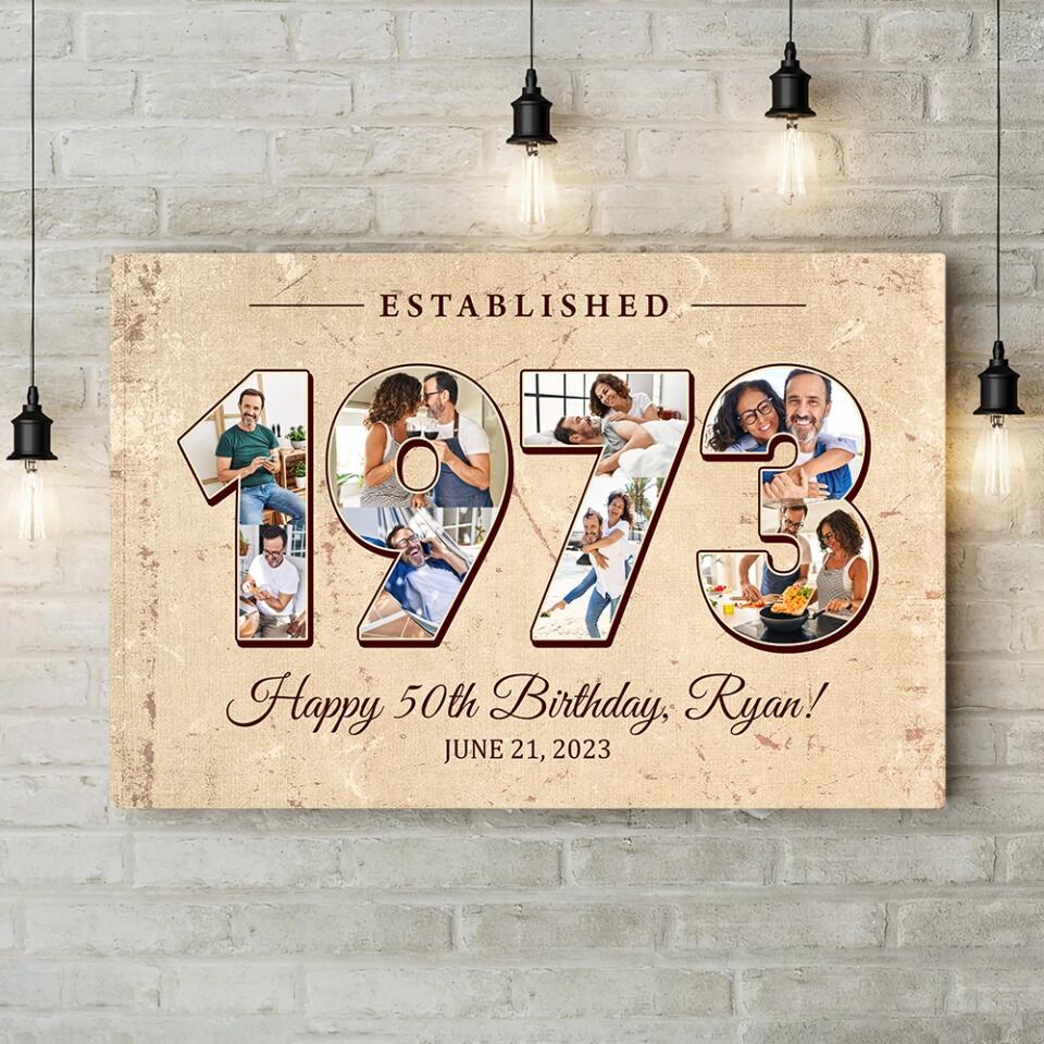 Established 1973 Happy Birthday - Custom Canvas Poster - Birthday Gift For Parents