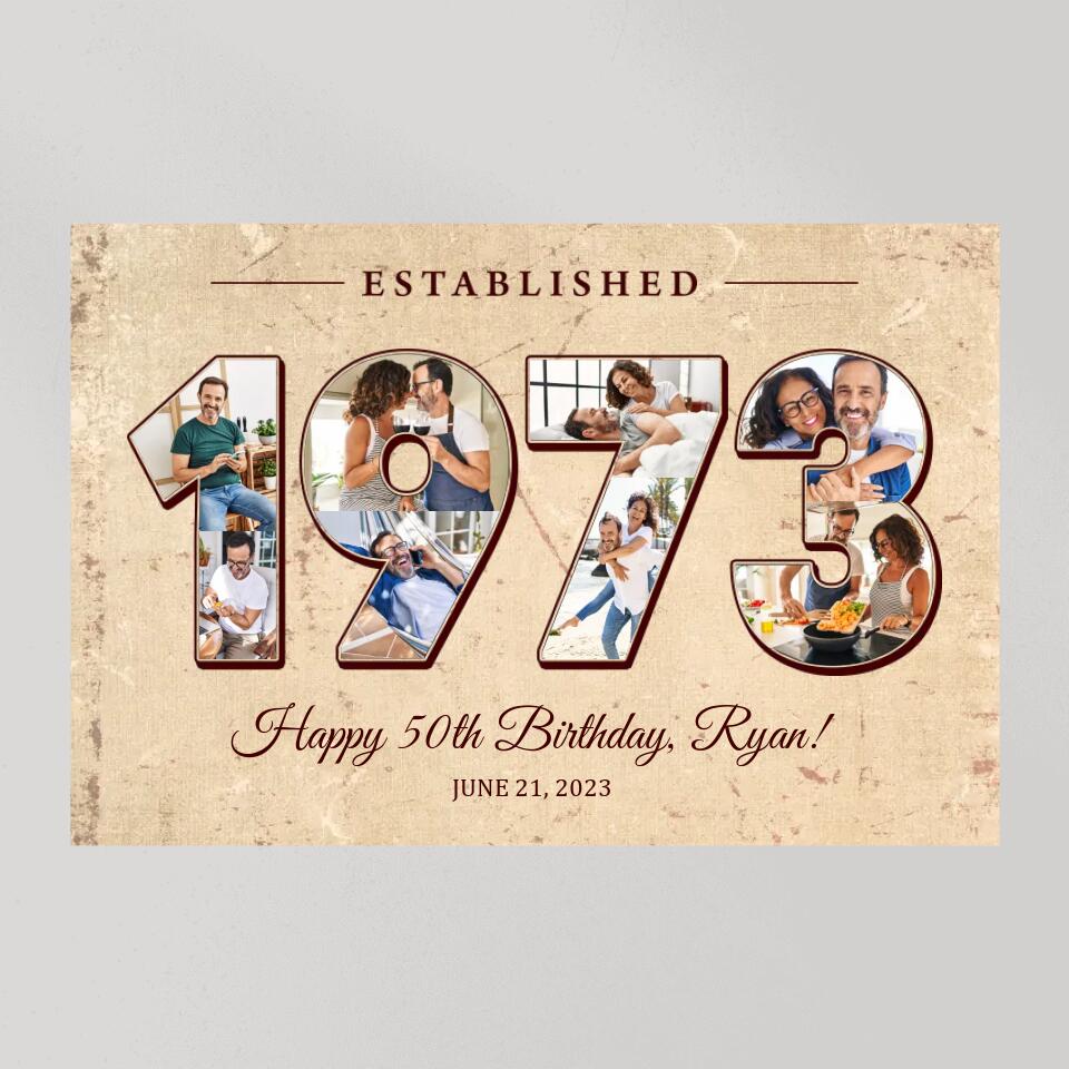 Established 1973 Happy Birthday - Custom Canvas Poster - Birthday Gift For Parents