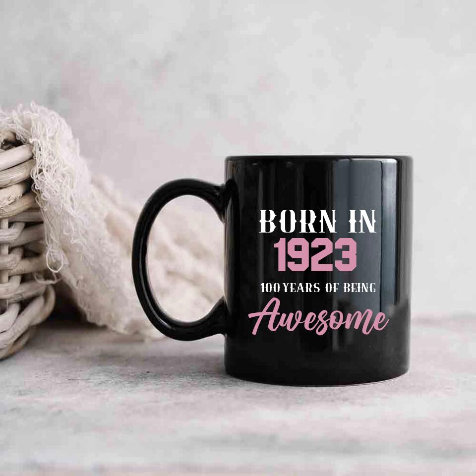 Born in 1923 100 Years of Being Awesome - Personalized Ceramic Mugs - 100th Birthday Gift for Grandparents