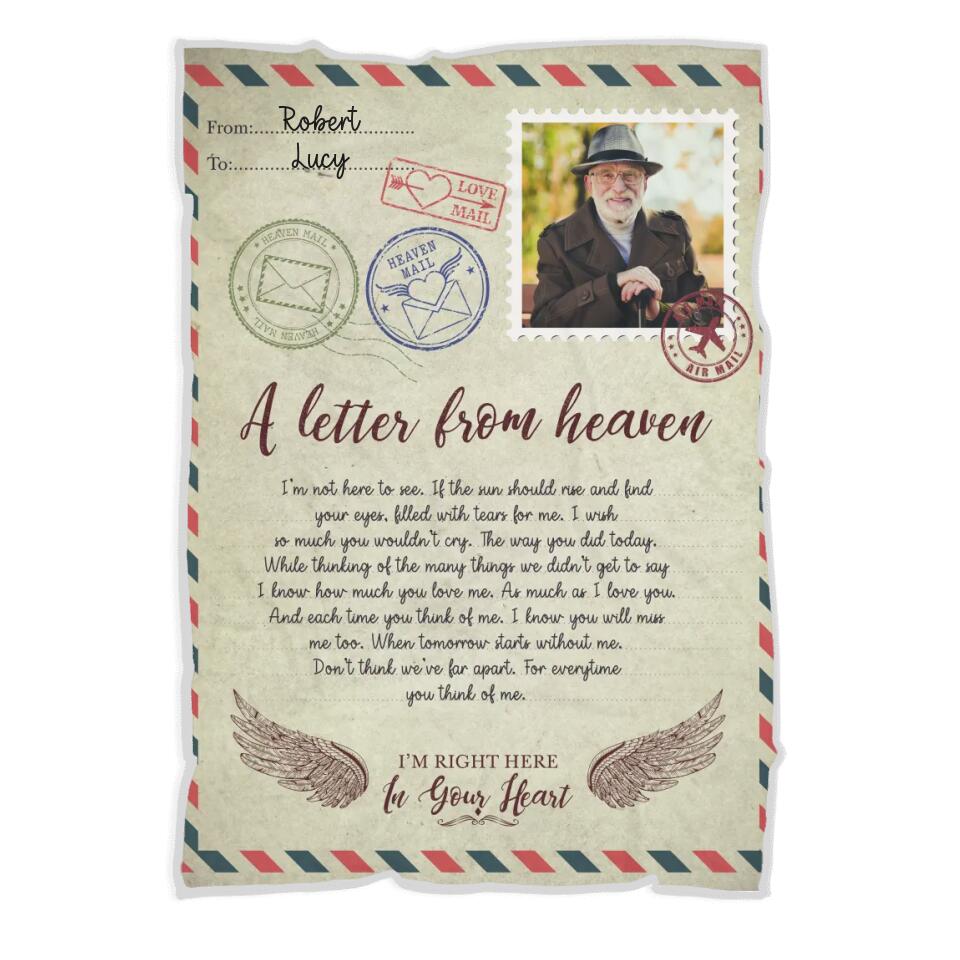 A Letter From Heaven I'm Right Here In Your Heart - Personalized Upload Photo Blanket - Memorial Gift - Angel In Heaven - Gift For Family Anniversary - 302IHPBNBL190