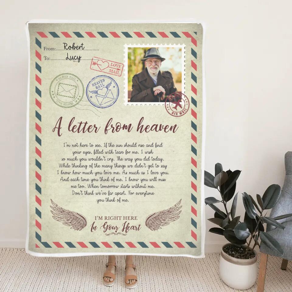 A Letter From Heaven I'm Right Here In Your Heart - Personalized Upload Photo Blanket - Memorial Gift - Angel In Heaven - Gift For Family Anniversary - 302IHPBNBL190
