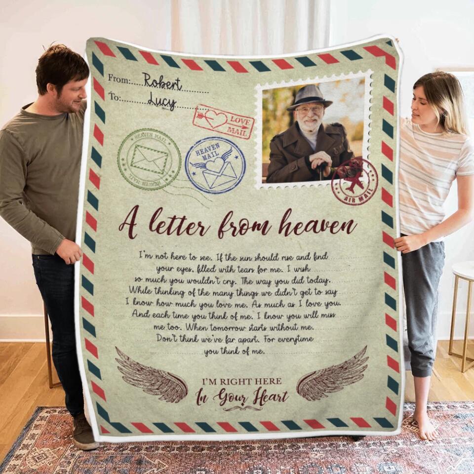 A Letter From Heaven I'm Right Here In Your Heart - Personalized Upload Photo Blanket - Memorial Gift - Angel In Heaven - Gift For Family Anniversary - 302IHPBNBL190
