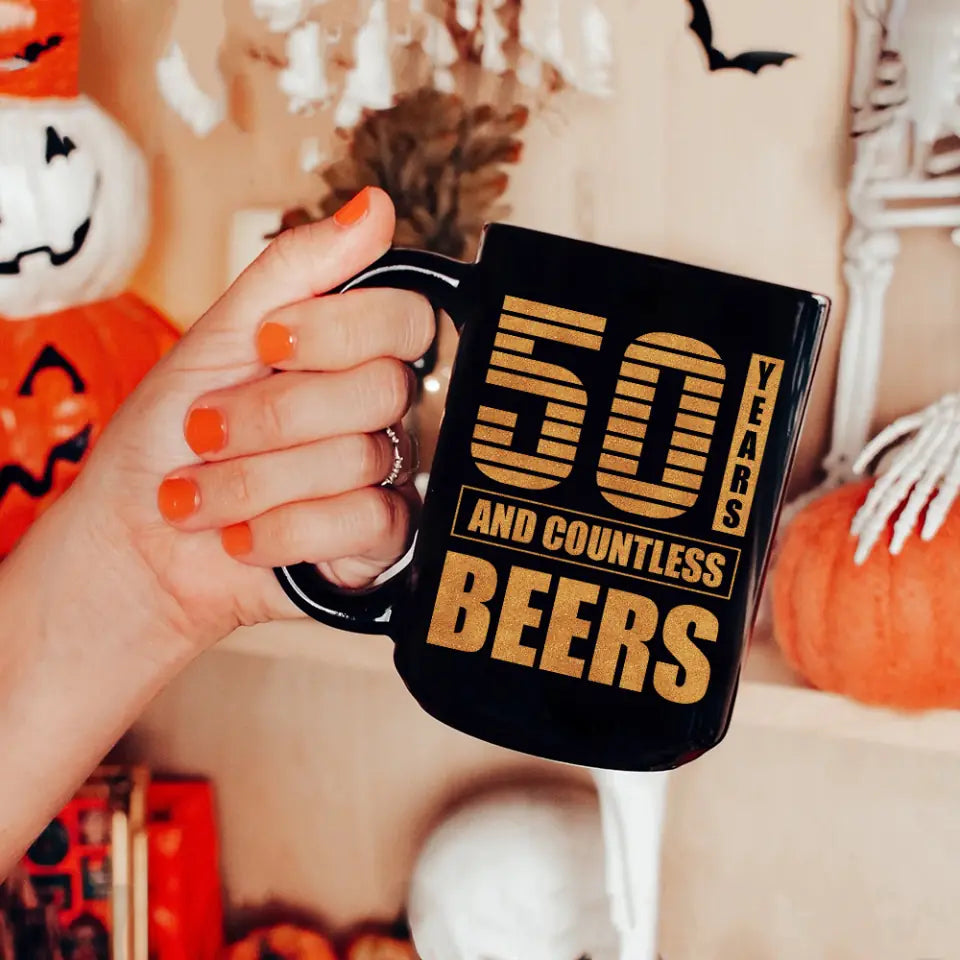 Many Years And Countless Beers - Personalized Black Mug