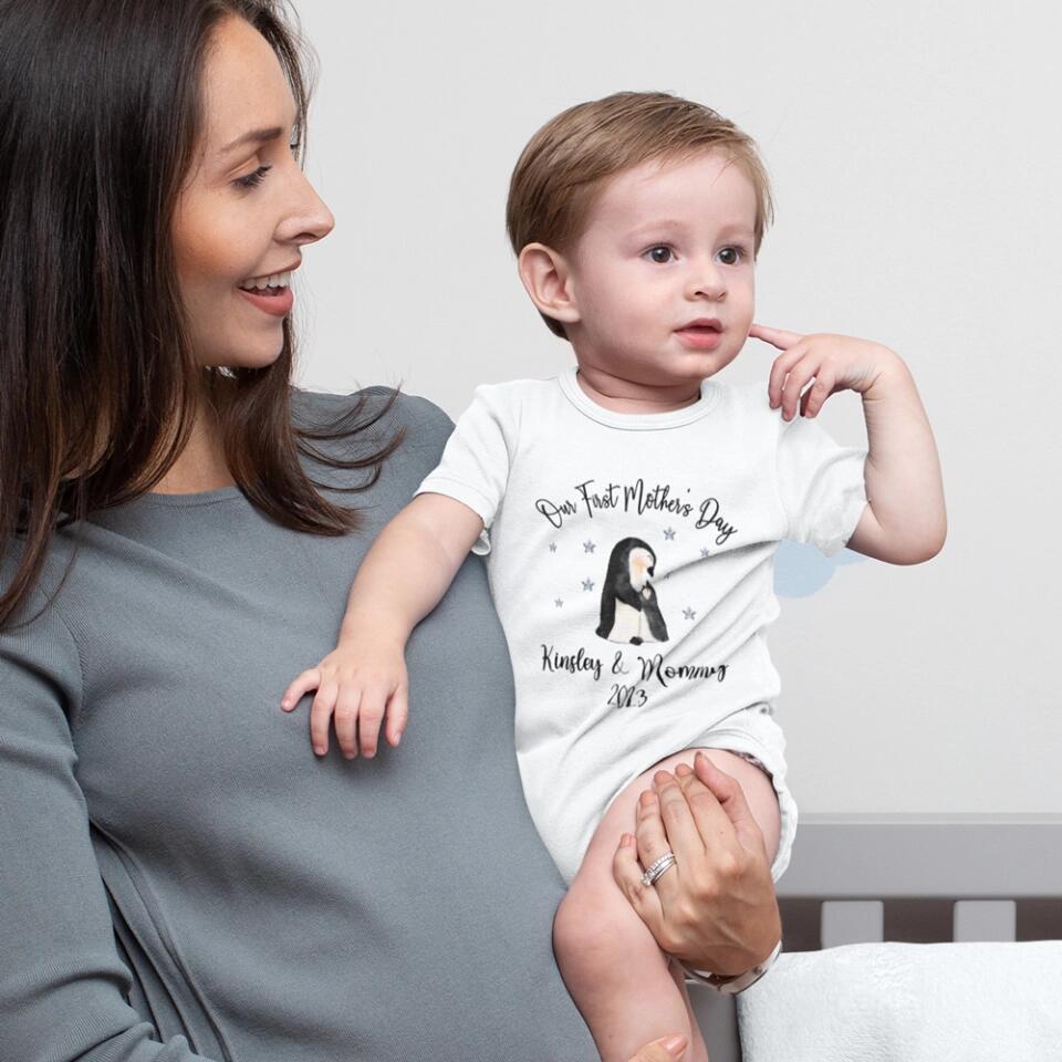 Our First Mother's Day - Personalized Baby Onesie - Cute Animal Pattern