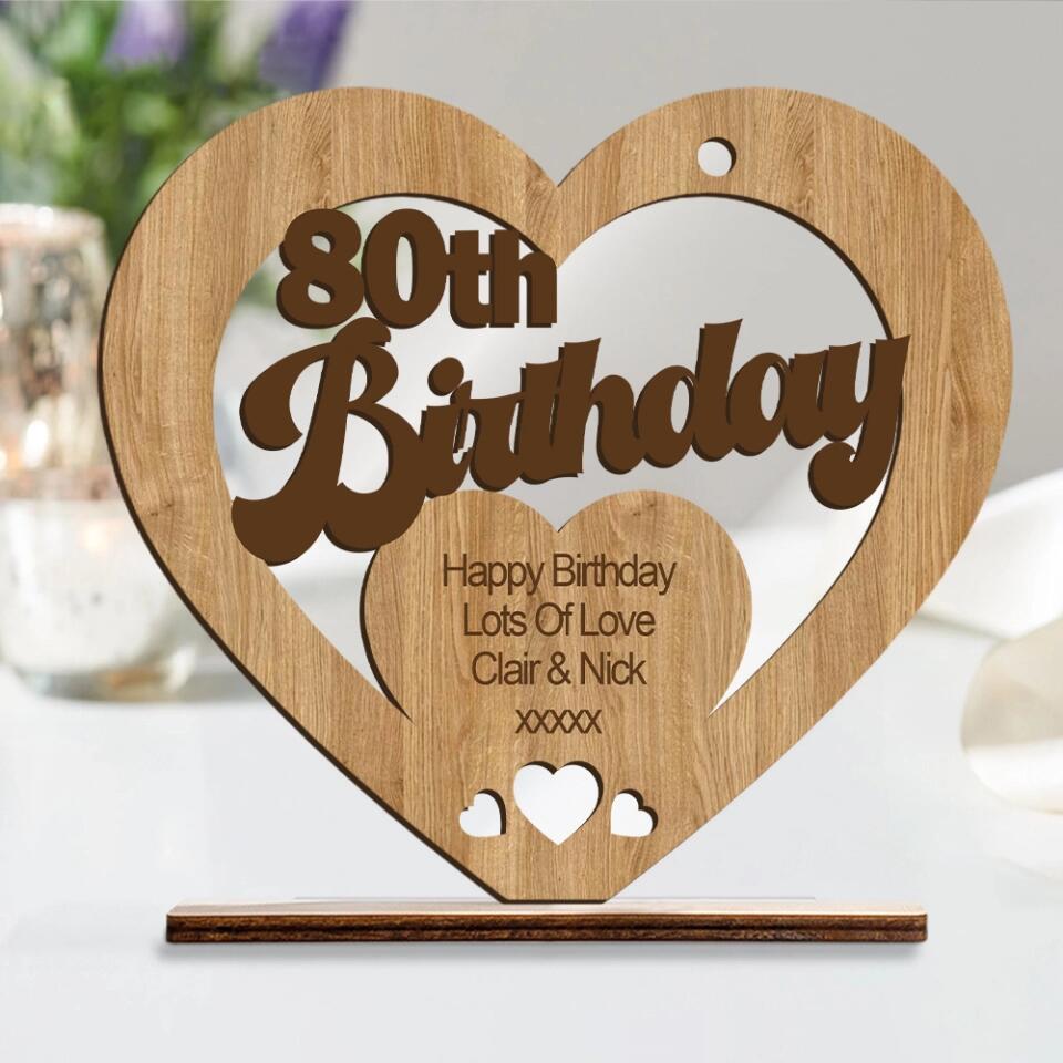 Personalized Birthday - Custom Age - Wooden Plaque - Heart Shape Plaque - 80th Birthday Gift - 80 Years Old - Birthday Gift - Gift for Beloved - 302ICNVSWP201