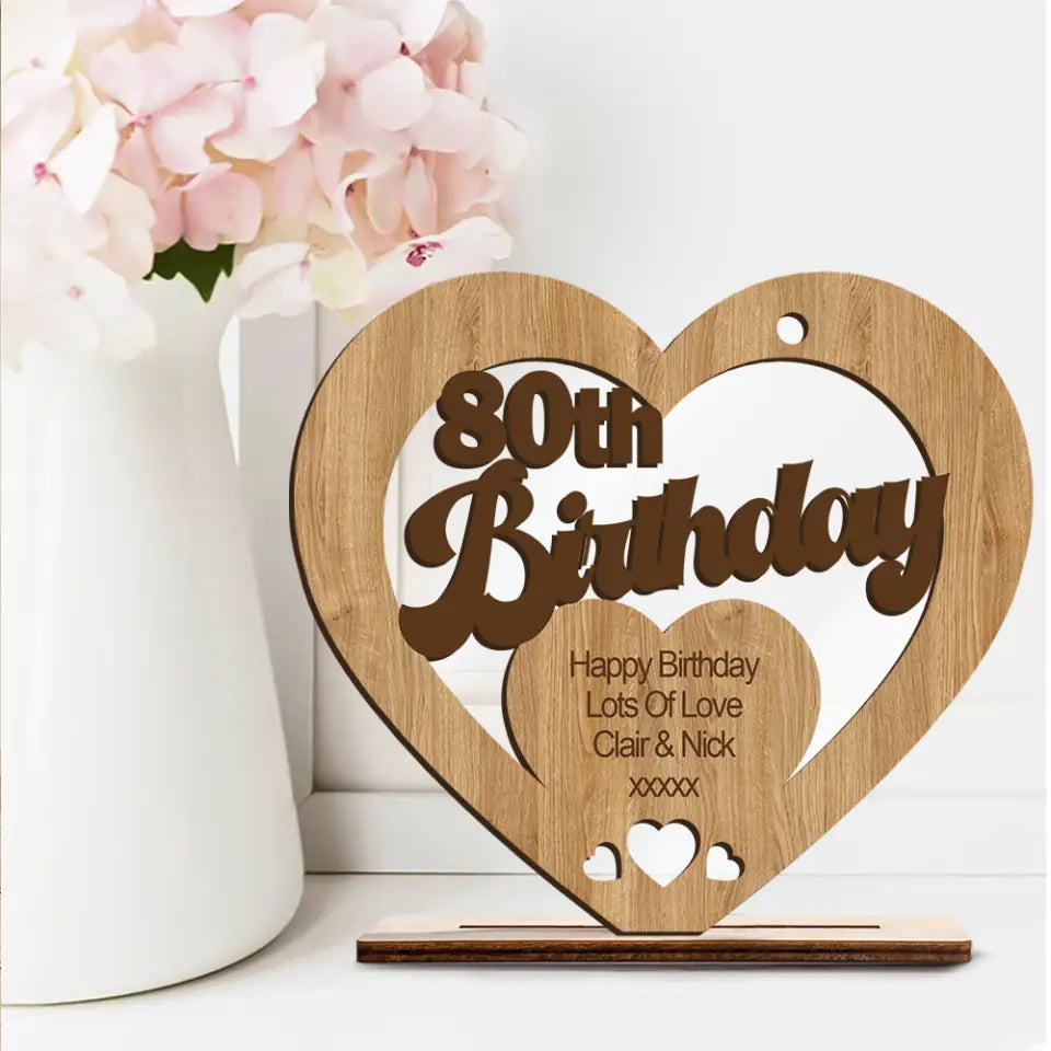 Personalized Birthday - Custom Age - Wooden Plaque - Heart Shape Plaque - 80th Birthday Gift - 80 Years Old - Birthday Gift - Gift for Beloved - 302ICNVSWP201