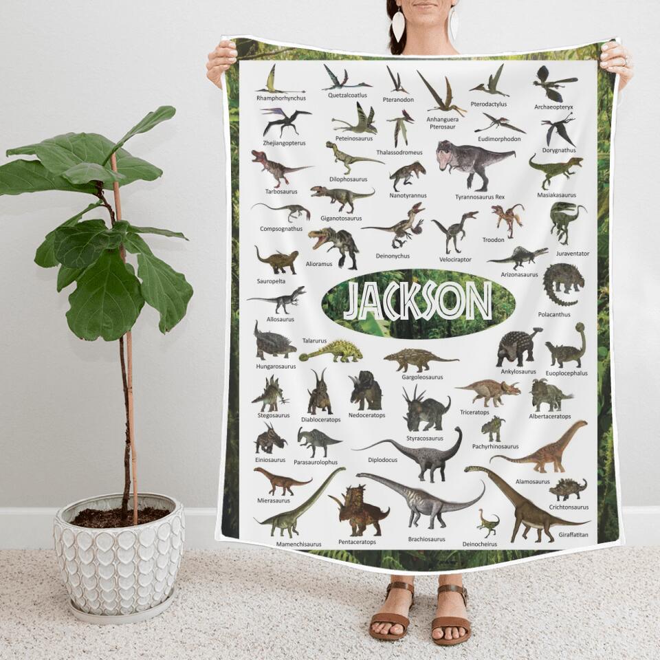 Personalized Dinosaur Blanket for Kids Gift - 50 Prehistoric Jurassic Dinosaurs - Fleece Blanket - Birthday Gift for Daughter Son Grandchildren - Gift for Dinosaur Lovers - 302ICNBNBL232