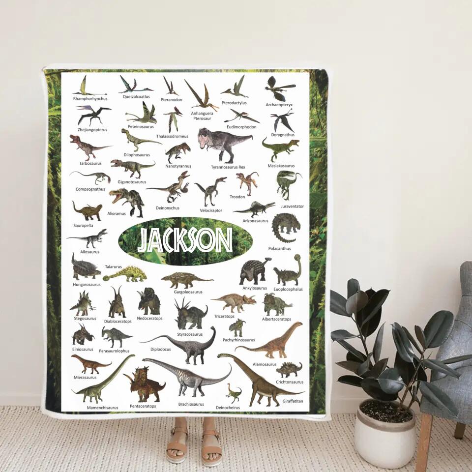 Personalized Dinosaur Blanket for Kids Gift - 50 Prehistoric Jurassic Dinosaurs - Fleece Blanket - Birthday Gift for Daughter Son Grandchildren - Gift for Dinosaur Lovers - 302ICNBNBL232