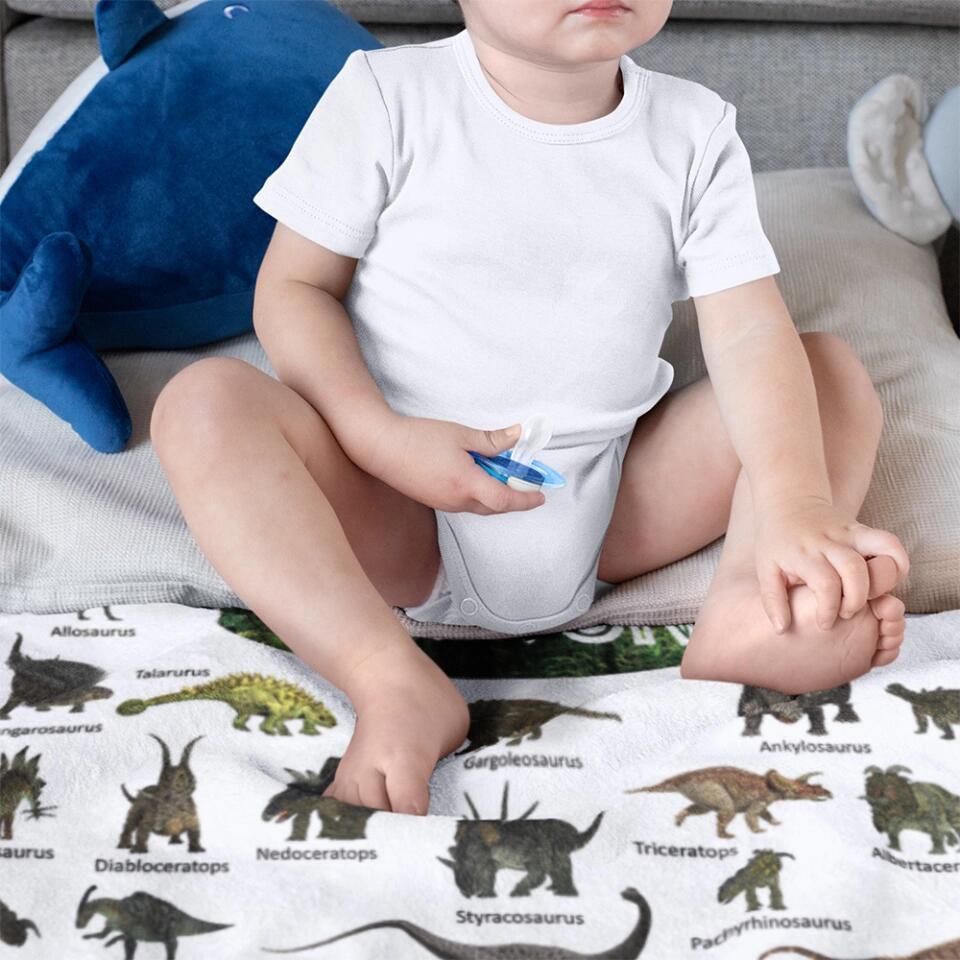 Personalized Dinosaur Blanket for Kids Gift - 50 Prehistoric Jurassic Dinosaurs - Fleece Blanket - Birthday Gift for Daughter Son Grandchildren - Gift for Dinosaur Lovers - 302ICNBNBL232