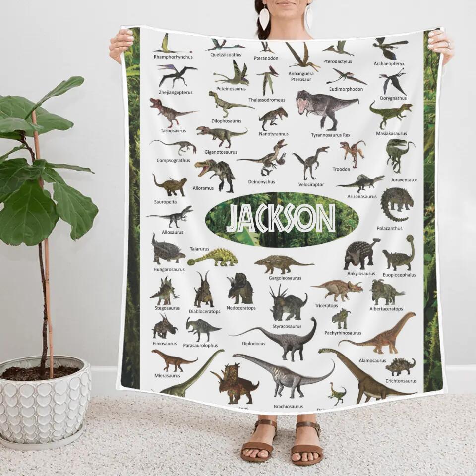 Personalized Dinosaur Blanket for Kids Gift - 50 Prehistoric Jurassic Dinosaurs - Fleece Blanket - Birthday Gift for Daughter Son Grandchildren - Gift for Dinosaur Lovers - 302ICNBNBL232
