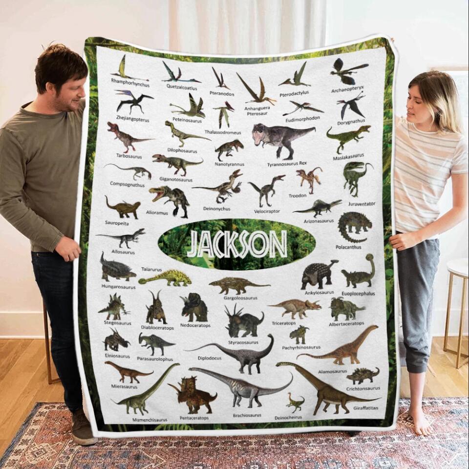 Personalized Dinosaur Blanket for Kids Gift - 50 Prehistoric Jurassic Dinosaurs - Fleece Blanket - Birthday Gift for Daughter Son Grandchildren - Gift for Dinosaur Lovers - 302ICNBNBL232