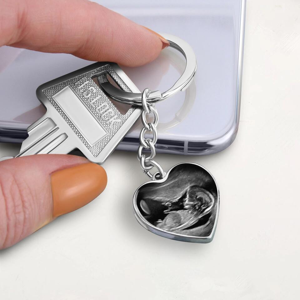 Custom Photo Personalized Heart Silver Necklace Graphic Keychain