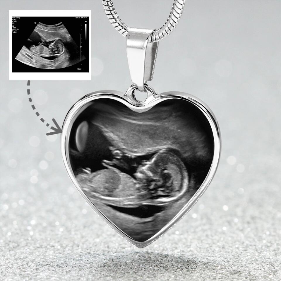 Custom Photo Personalized Heart Silver Necklace Graphic Keychain