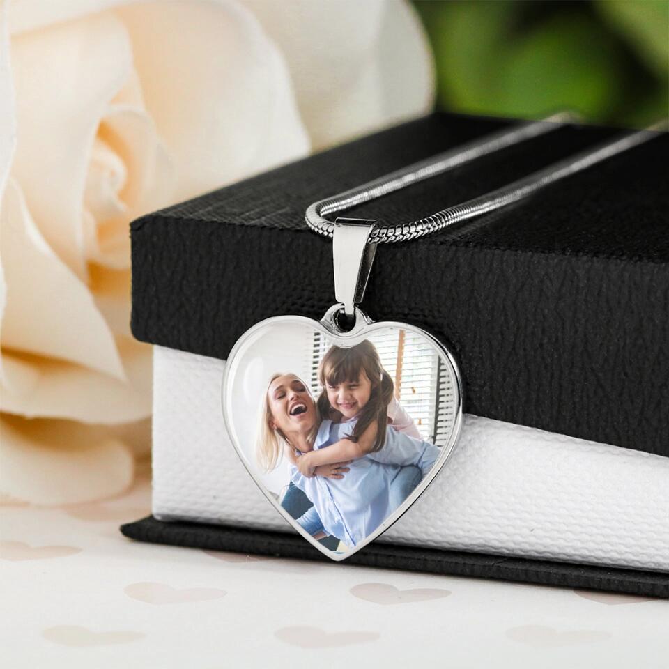 Custom Photo Personalized Heart Silver Necklace Graphic Keychain