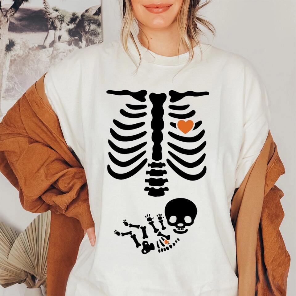 Pregnant Mom And Baby Skeleton Tshirt Gifts For Expecting Mothers