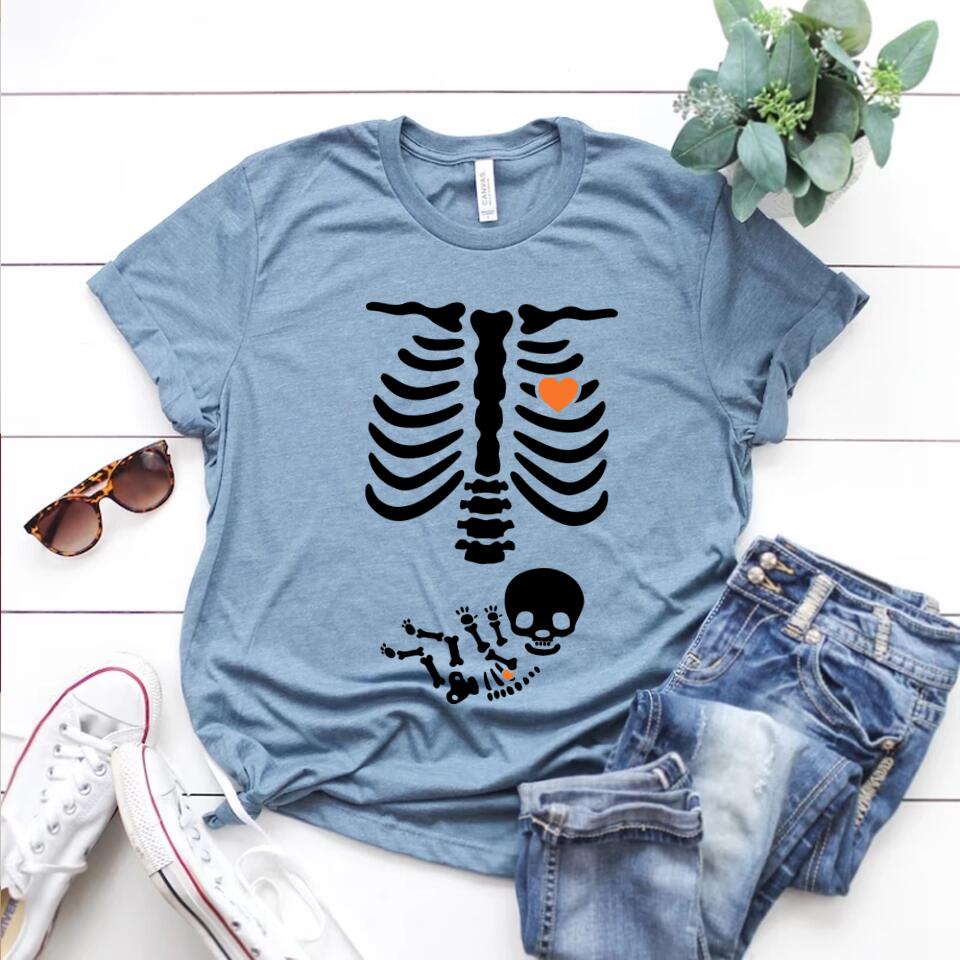 Pregnant Mom And Baby Skeleton Tshirt Gifts For Expecting Mothers