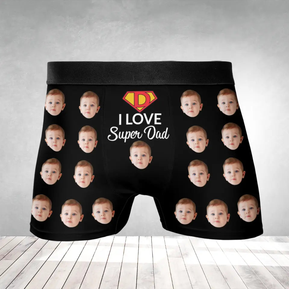 I Love Super Dad - Dad Hero - Custom Photo - Personalized Upload Image - Men's Boxer - Men's Short - Father's Day Gift - Gift for Daddy from Son Daughter - Birthday Gift for Dad - 302ICNNPMB247