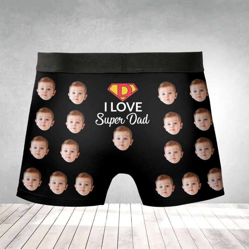 I Love Super Dad - Dad Hero - Custom Photo - Personalized Upload Image - Men's Boxer - Men's Short - Father's Day Gift - Gift for Daddy from Son Daughter - Birthday Gift for Dad - 302ICNNPMB247