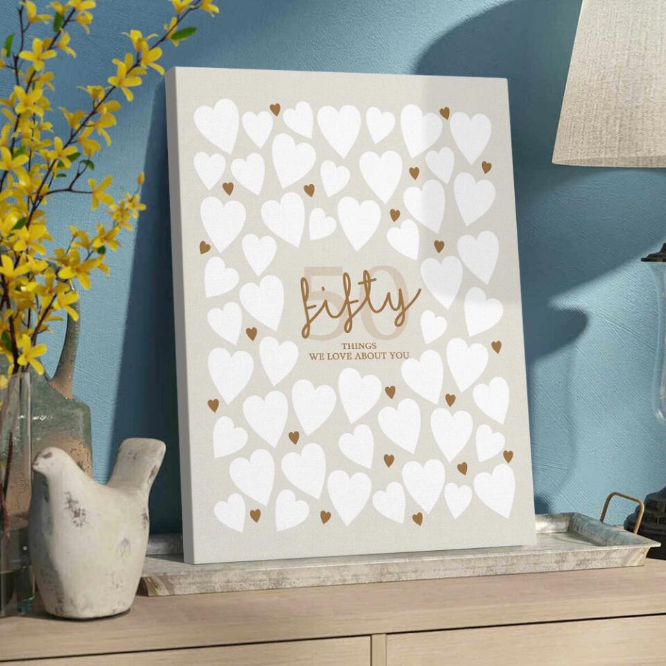 Write Your Own 40 50 60 70 80 90 Things We Love About You - Canvas Poster Wall Art - Best Birthday Gift For Family - For Older Parents/Grandparents