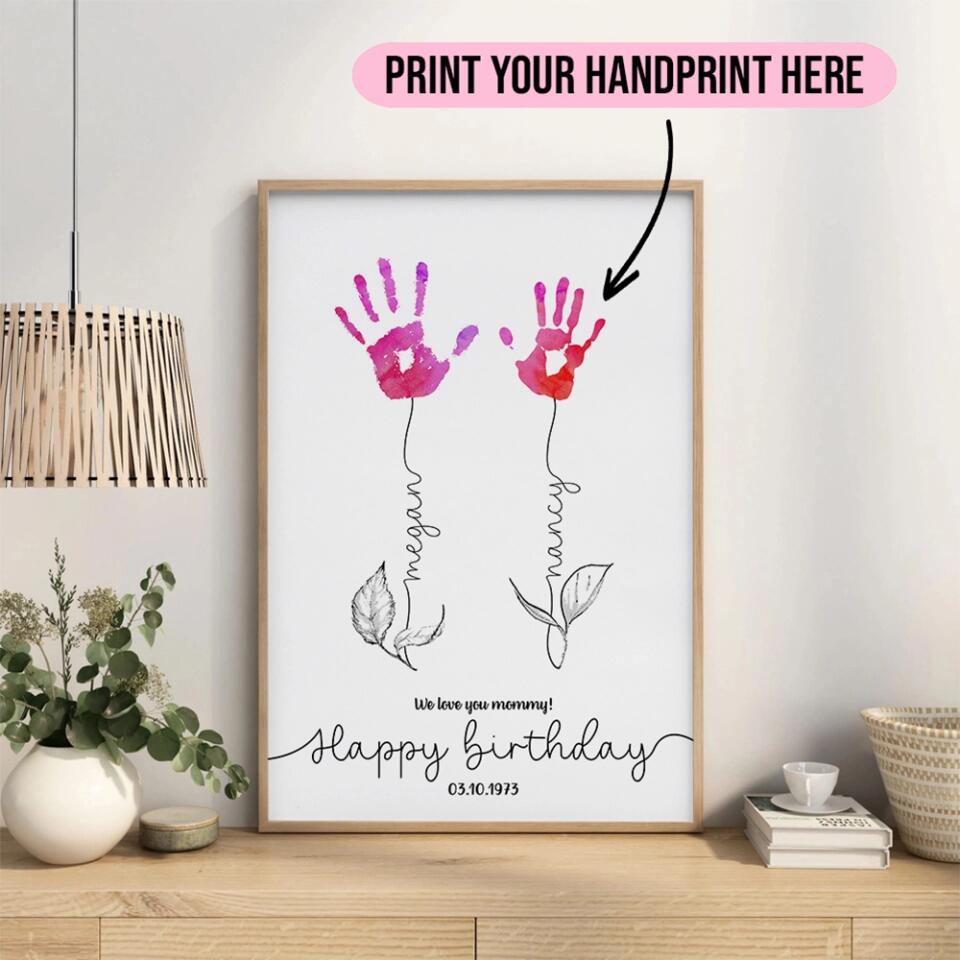 We Love You Mommy Handprint - Custom Canvas Poster - Birthday Gift For Mom