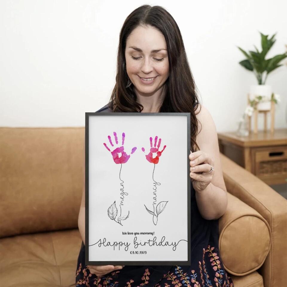 We Love You Mommy Handprint - Custom Canvas Poster - Birthday Gift For Mom