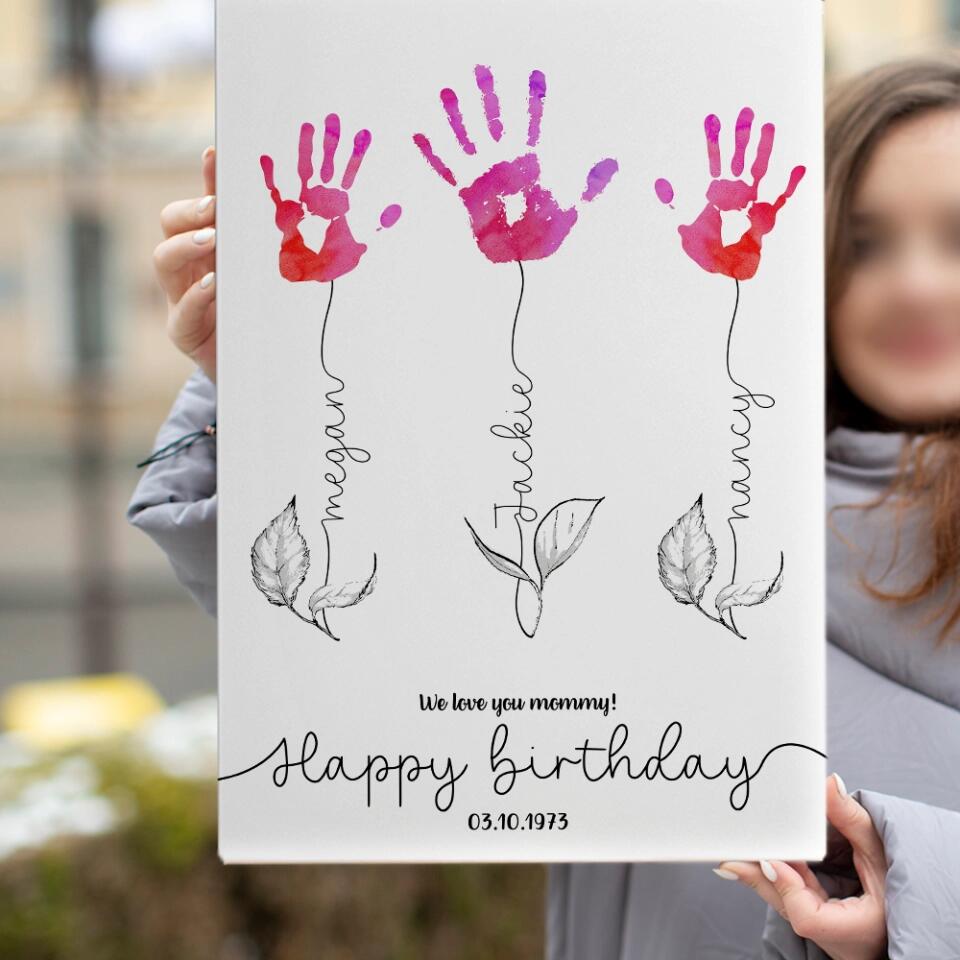 We Love You Mommy Handprint - Custom Canvas Poster - Birthday Gift For Mom