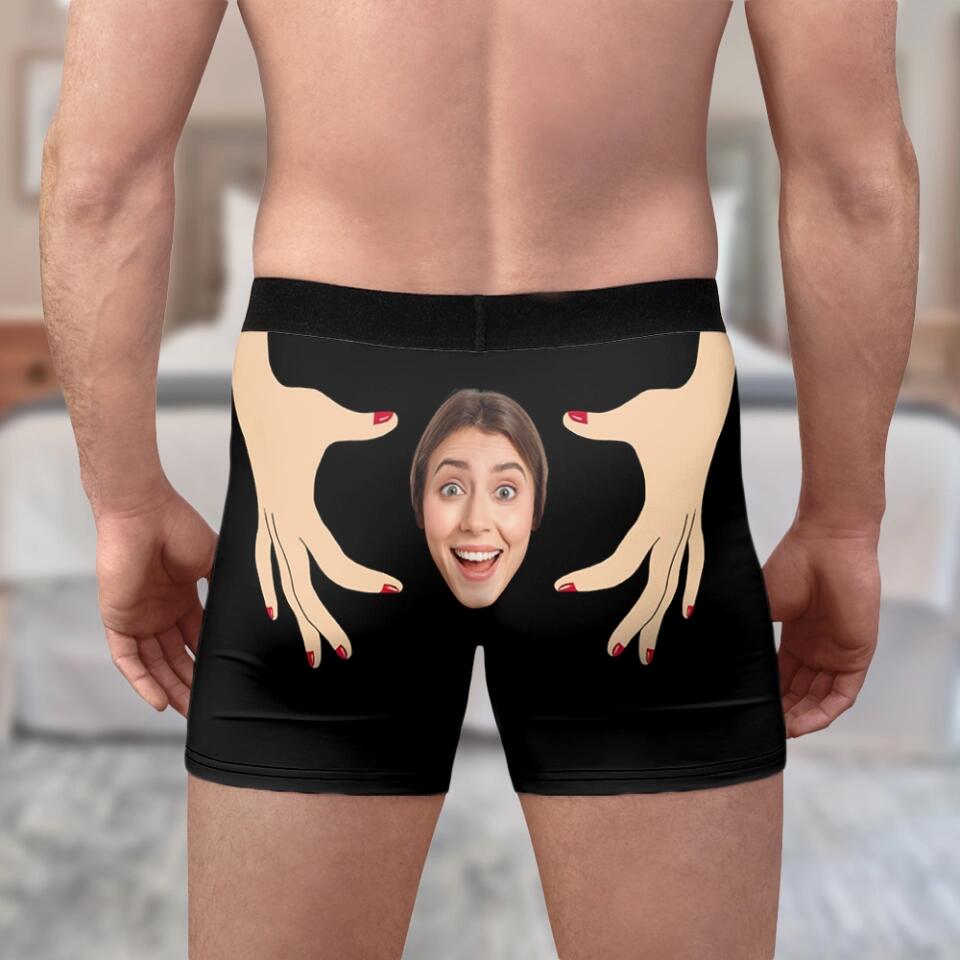 Personalized Face Photo With Hands On His Butt - CUSTOM FACE Men's BOXER SHORTS - Best Gift For Him Husband Boyfriend - 303IHPLNMB297