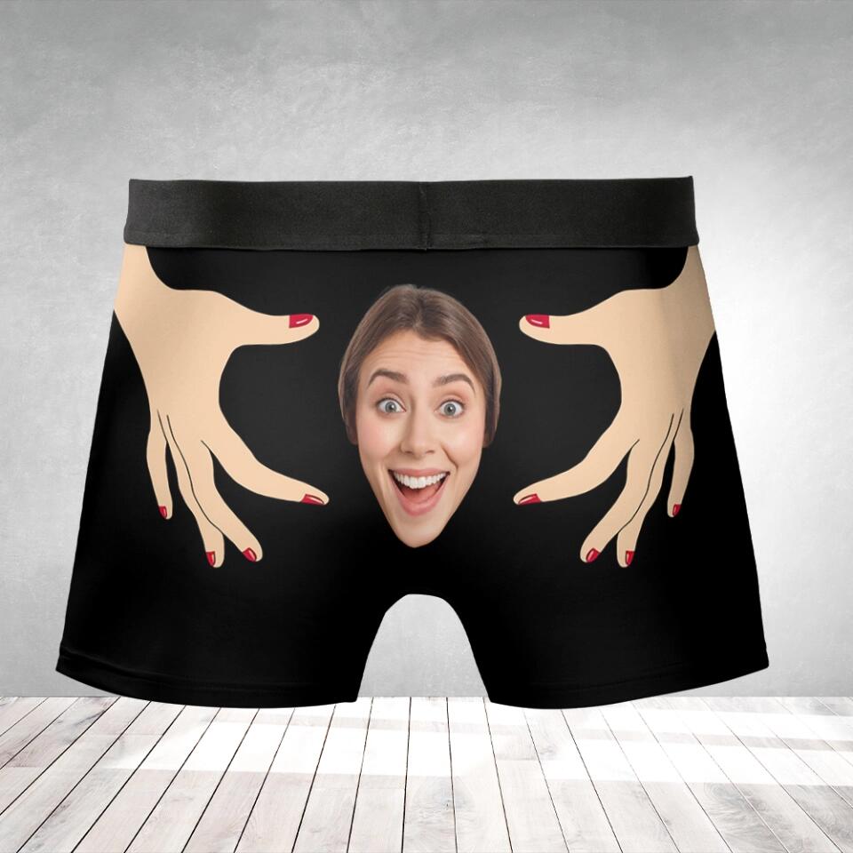Personalized Face Photo With Hands On His Butt - CUSTOM FACE Men's BOXER SHORTS - Best Gift For Him Husband Boyfriend - 303IHPLNMB297