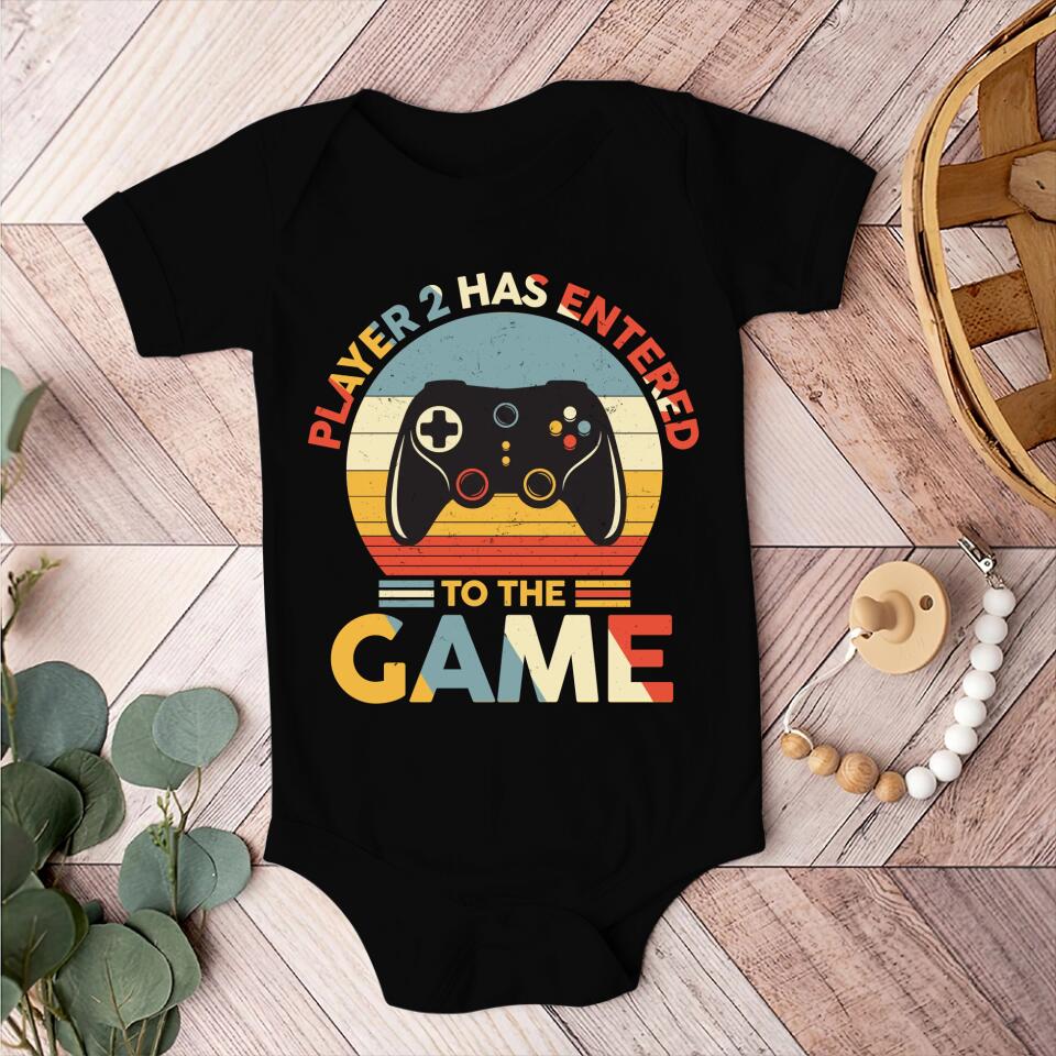 Leveled Up to Daddy - Player 2 Has Entered to the Game - Vintage Gaming Theme Shirts for Baby and Dad