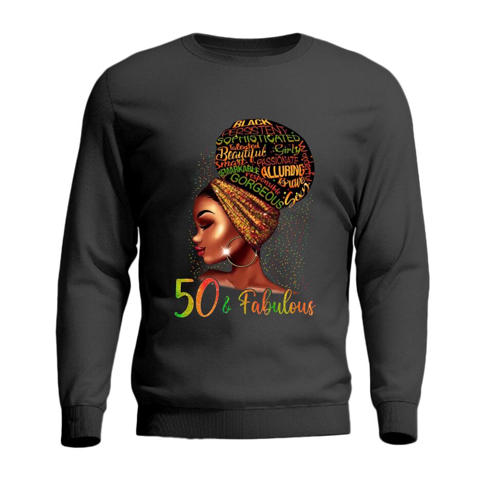 Black Women 50 & Fabulous with Characteristics - Black History Month Gift - T-shirt - Unisex Tee - 50th Birthday Gift - 50 Years Old Birthday Idea - Birthday Gift for Mom Auntie Bestie Beloved - 303ICNNPTS284