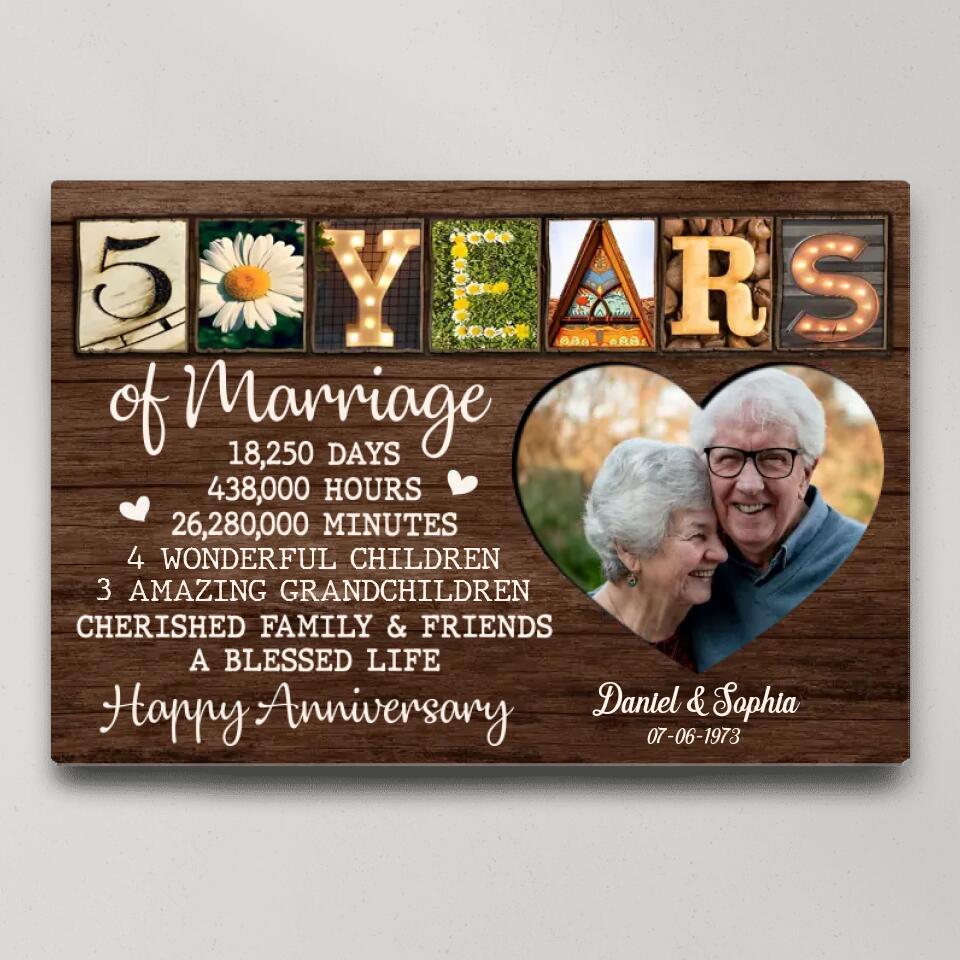 50 Years Of Marriage Cherished Family - Custom Canvas Poster - 50th Anniversary Gift For Parents Grandparents