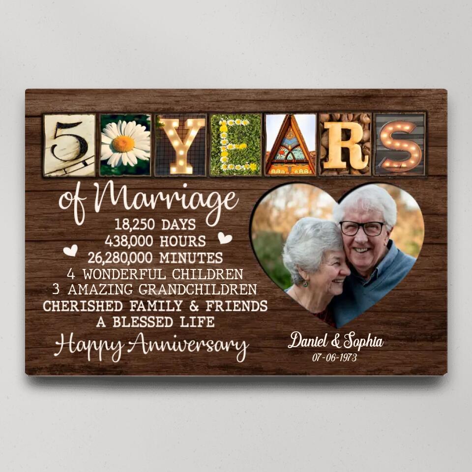 50 Years Of Marriage Cherished Family - Custom Canvas Poster - 50th Anniversary Gift For Parents Grandparents