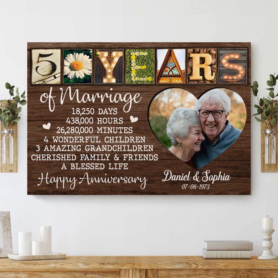 50 Years Of Marriage Cherished Family - Custom Canvas Poster - 50th Anniversary Gift For Parents Grandparents