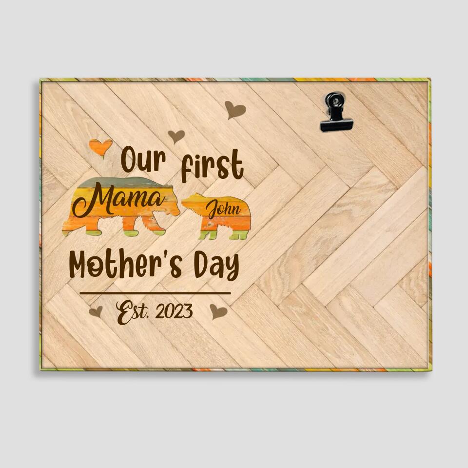 Our First Mother's Day - Elephant Mom & Daughter Son - Personalized Name - Photo Clip Frame - Picture Holder - Mother's Day Gift - Gift for Mommy Mama Mamaw - 303ICNLNPT305