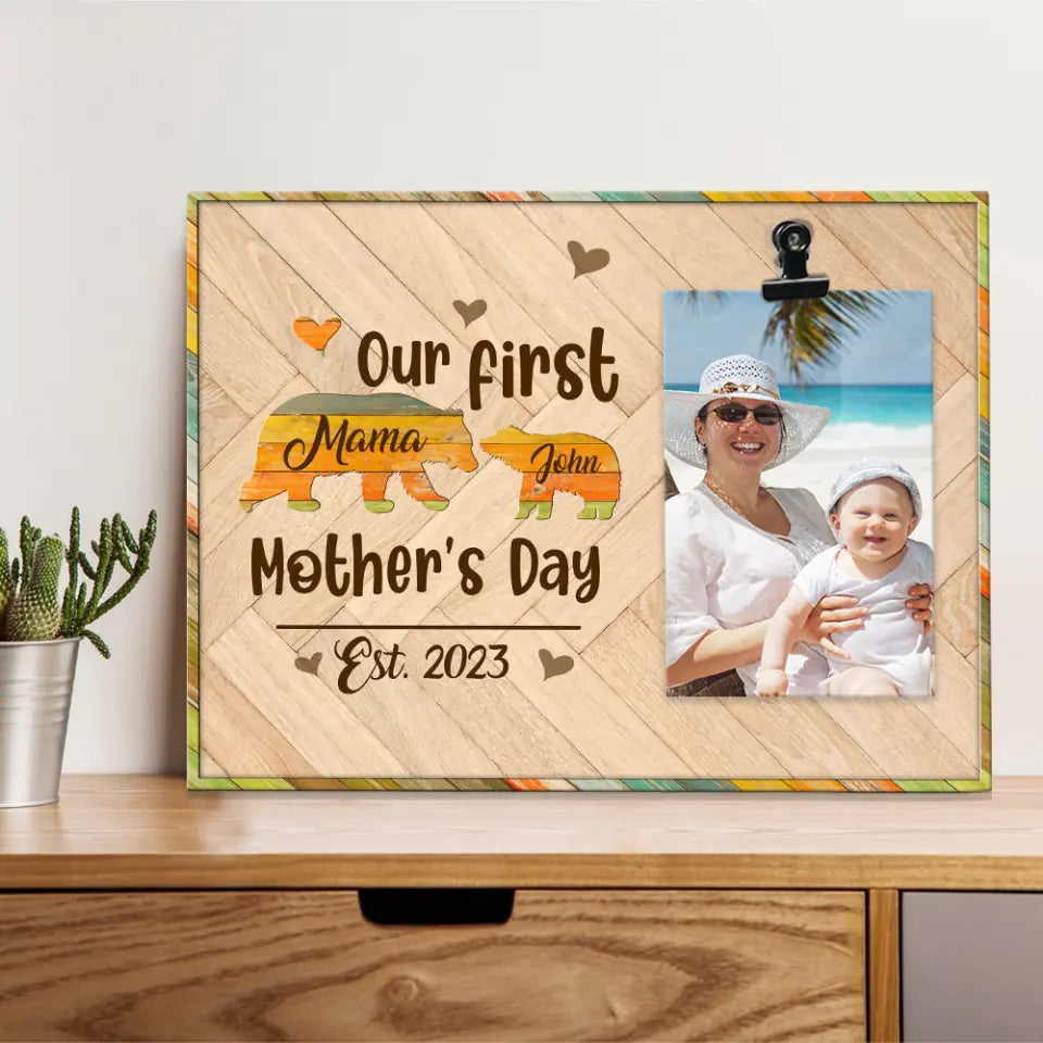 Our First Mother&#39;s Day - Elephant Mom &amp; Daughter Son - Personalized Name - Photo Clip Frame - Picture Holder - Mother&#39;s Day Gift - Gift for Mommy Mama Mamaw - 303ICNLNPT305