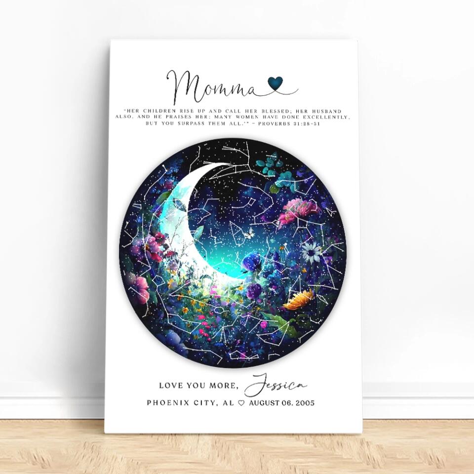 Mommy Quote Proverbs 31:28-31 Moon - Custom Canvas Poster - Mother's Day Gift
