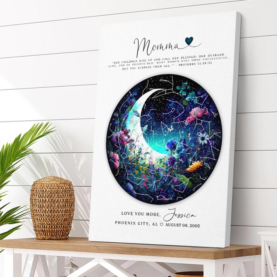 Mommy Quote Proverbs 31:28-31 Moon - Custom Canvas Poster - Mother's Day Gift