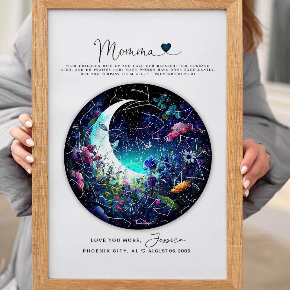 Mommy Quote Proverbs 31:28-31 Moon - Custom Canvas Poster - Mother's Day Gift