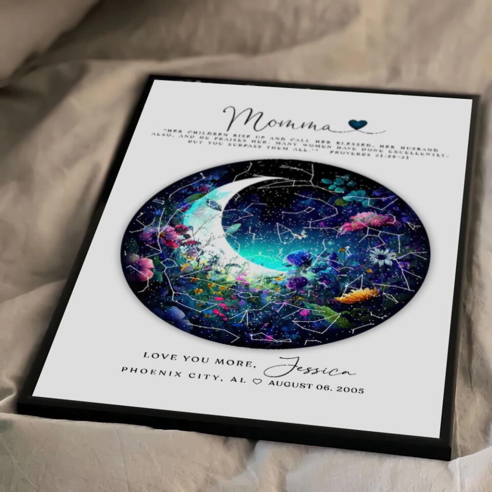 Mommy Quote Proverbs 31:28-31 Moon - Custom Canvas Poster - Mother's Day Gift