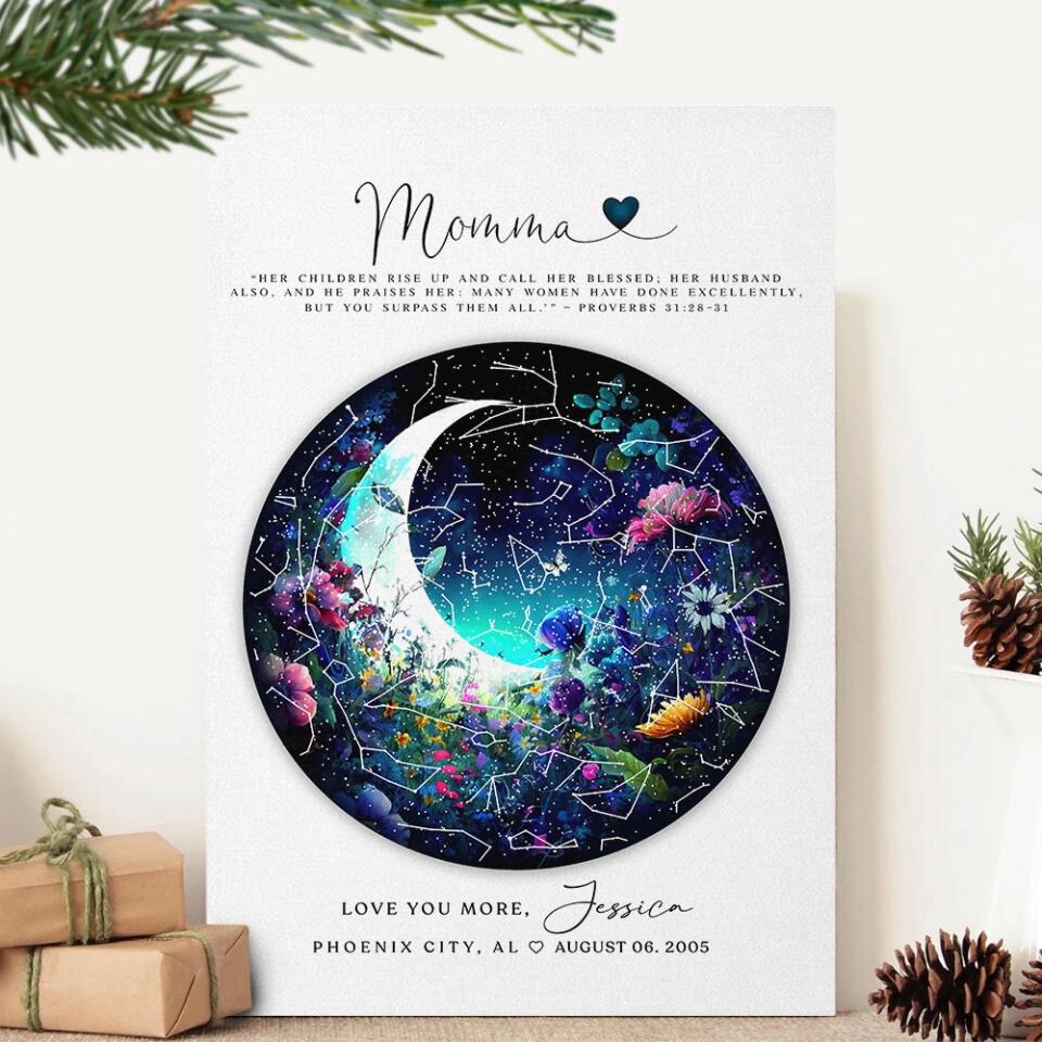 Mommy Quote Proverbs 31:28-31 Moon - Custom Canvas Poster - Mother's Day Gift