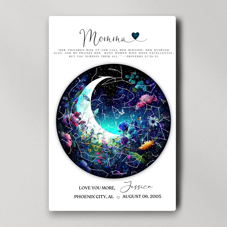 Mommy Quote Proverbs 31:28-31 Moon - Custom Canvas Poster - Mother's Day Gift