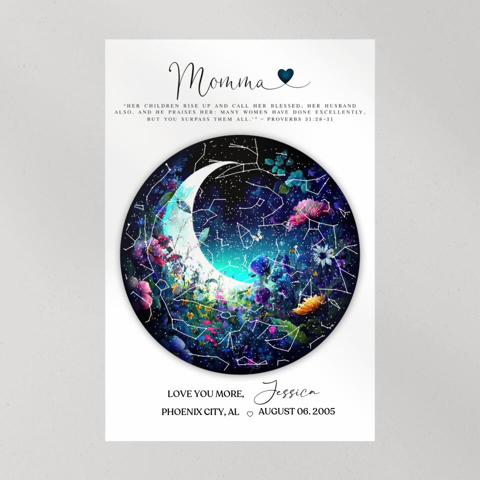 Mommy Quote Proverbs 31:28-31 Moon - Custom Canvas Poster - Mother's Day Gift