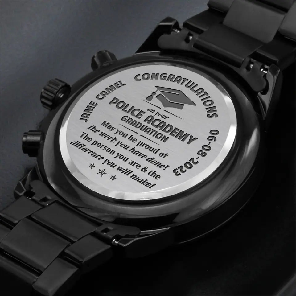 Congratulation on Your Academy Graduation - Personalized Name & Date - Custom Academy's Name - Men's Watch - Engraved Watch - Graduation Gift - for Seniors - 303ICNNPWA325